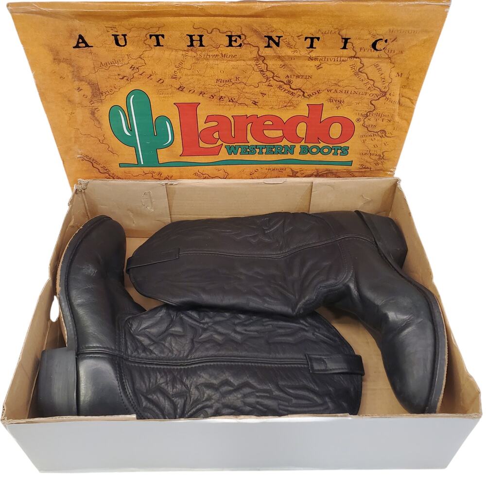 Mens Laredo Black Leather Western Boots Cowboy Size 11 Style 6691 - Picture 11 of 11